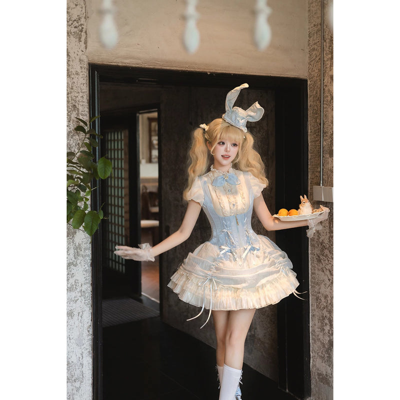 うさぎのお嬢様のコルセットジャンパースカートとフリルブラウス - Light Blue[2026年2月上旬-3月上旬発送予定]