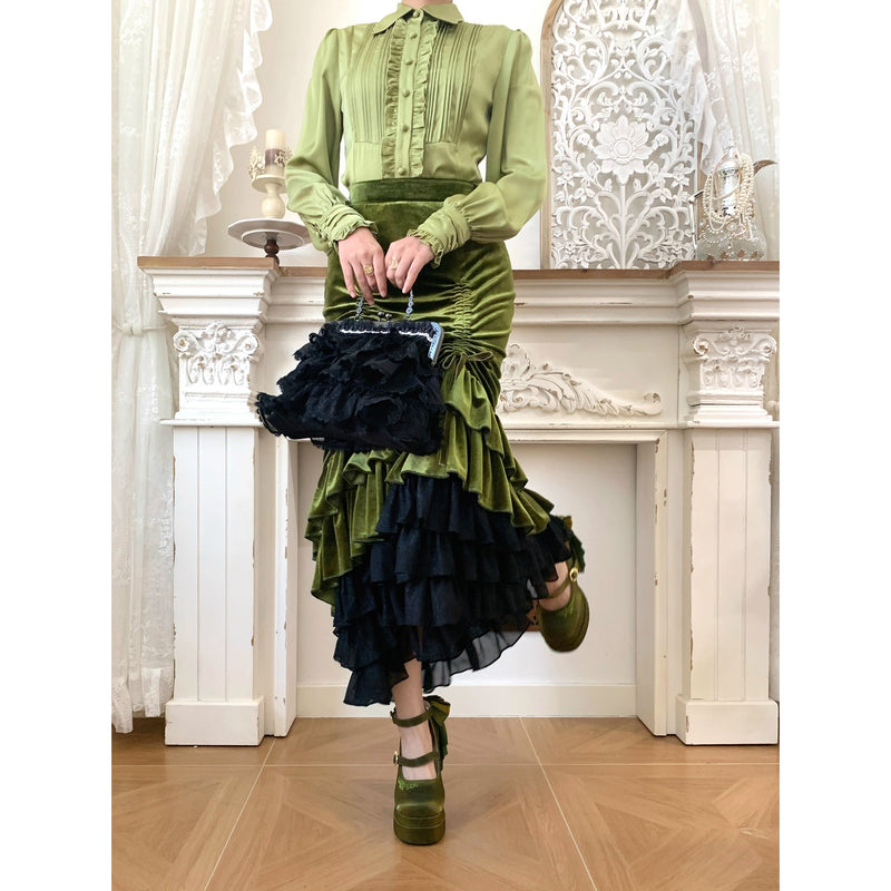 西洋貴族のベルベットマーメイドスカート - Citron Green[2026年2月下旬-3月下旬発送予定]