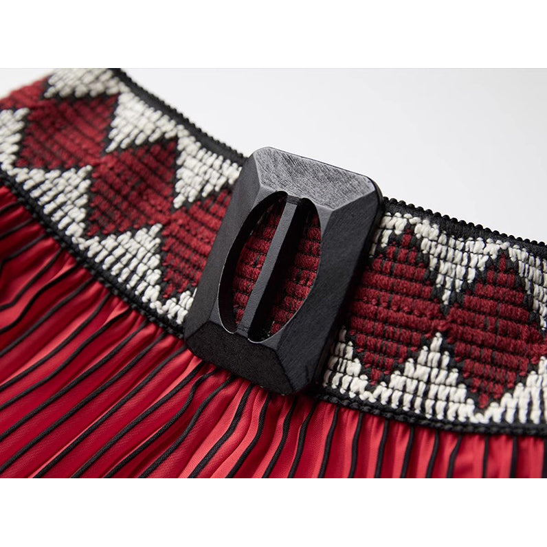 Ethnic Red Pleated Wide Pants