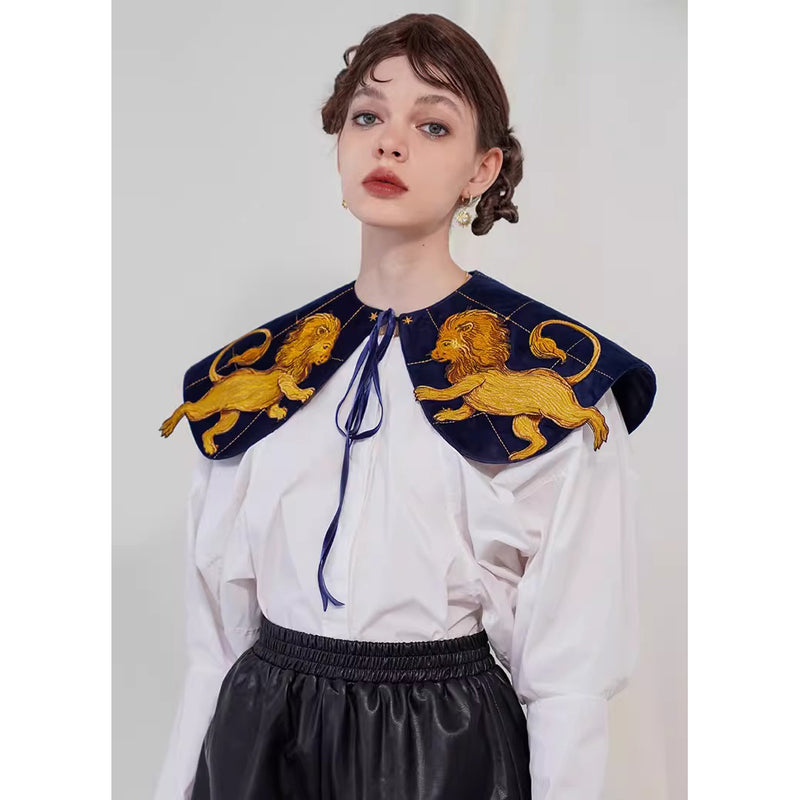 獅子の刺繍付け襟