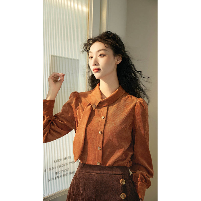 Orange Brown Corduroy Blouse