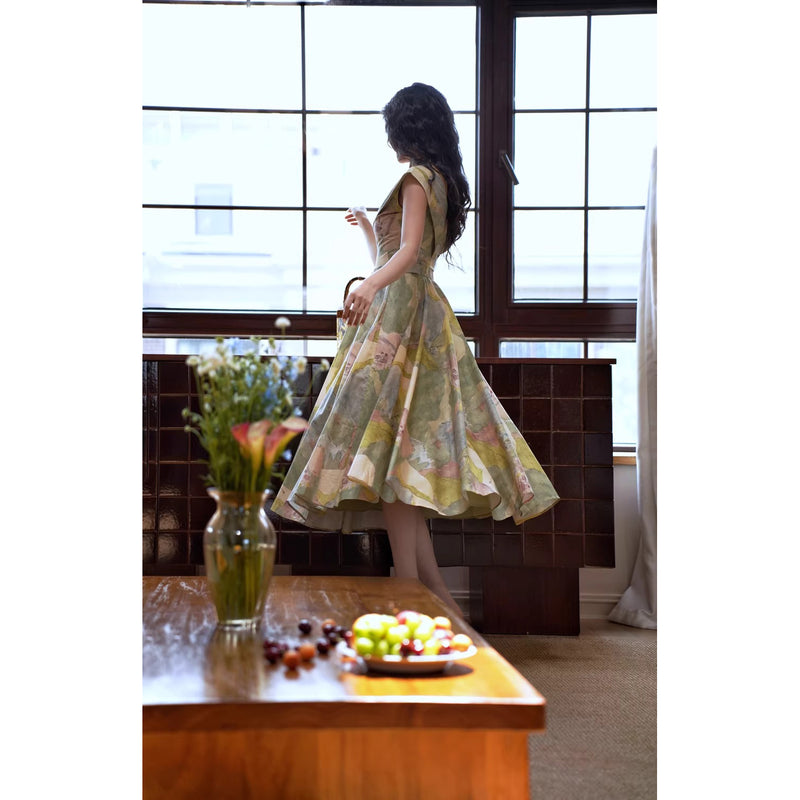 油彩の風景画ヘップバーンワンピース