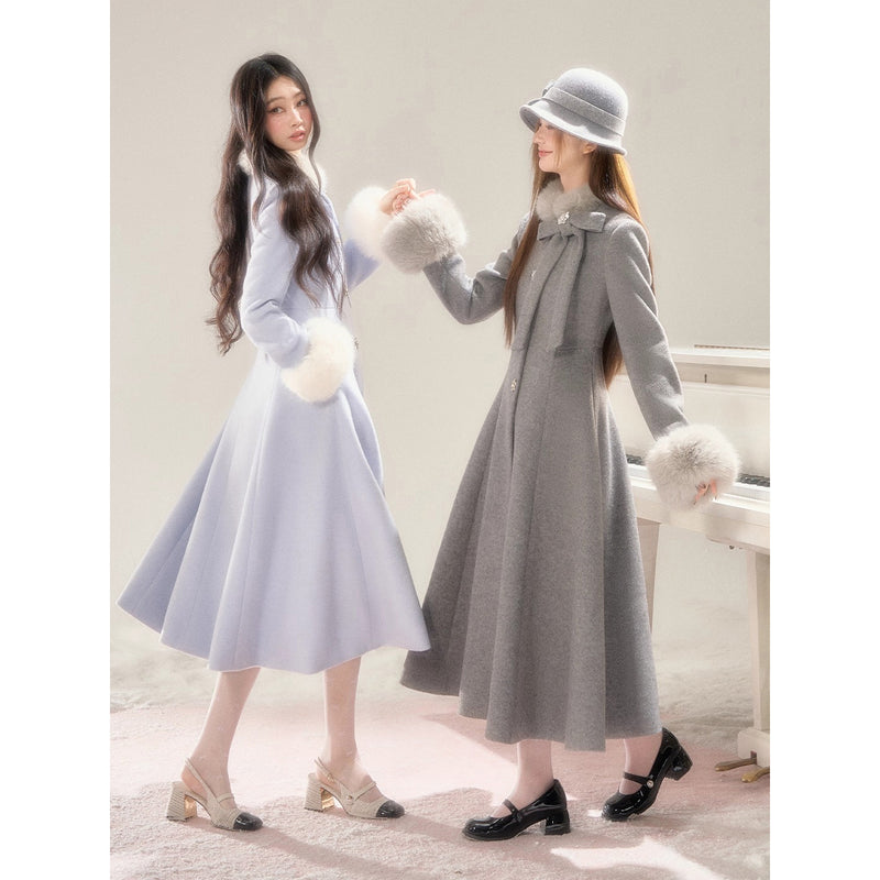 Movie Actress's Long Fur Wool Coat