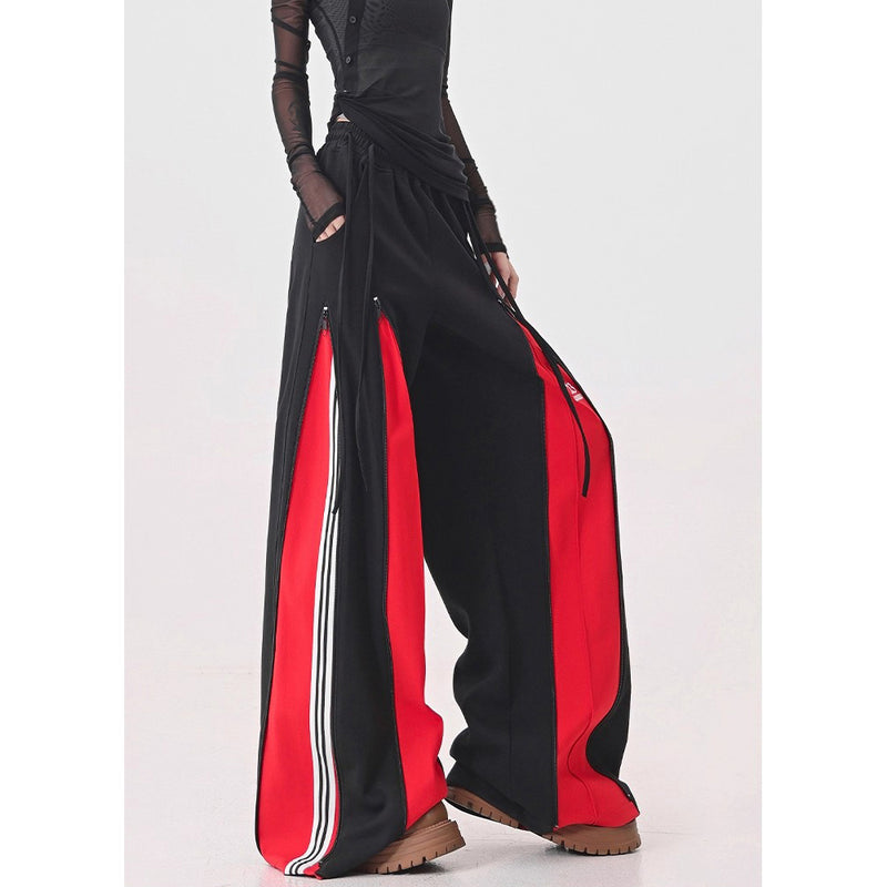 Red Switching Wide Track Pants
