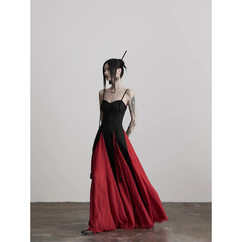Black and Red Camisole Long Dress