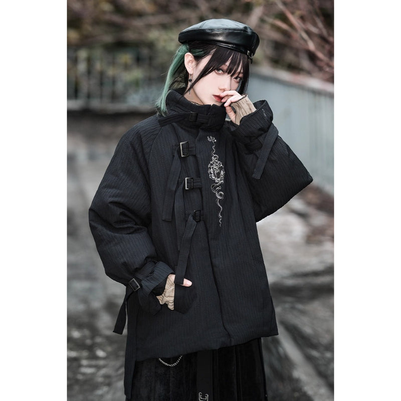 龍と牡丹の刺繍ダウンジャケット