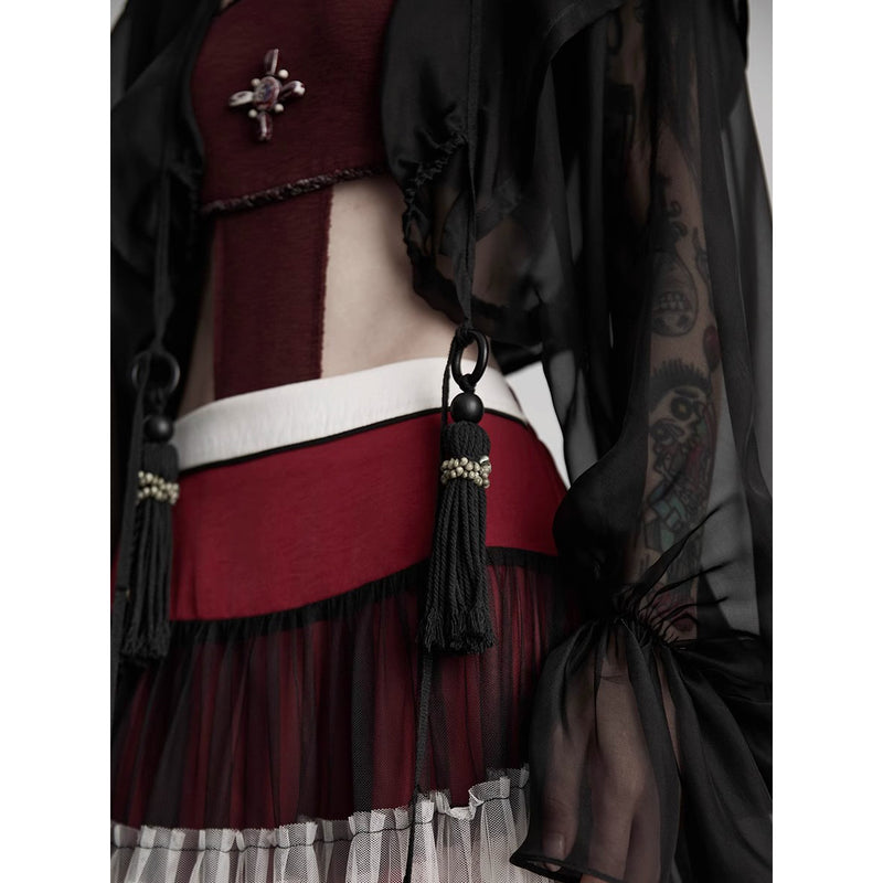 Black Silk Hooded Bolero Tops