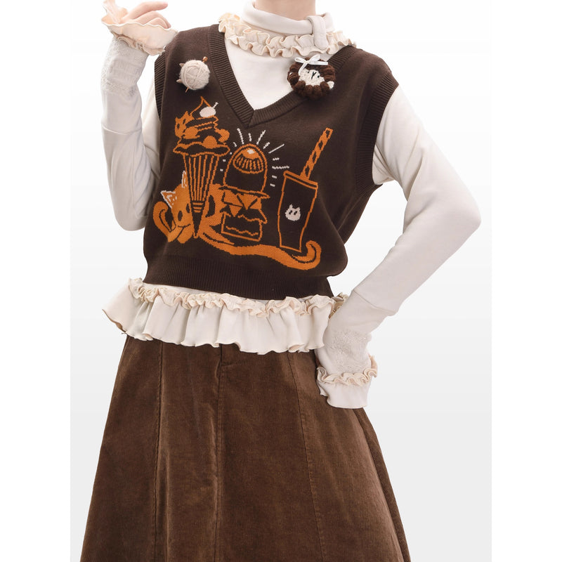 Afternoon Tea Time Cat Embroidered Knit Top[2026年1月上旬-1月下旬発送予定]