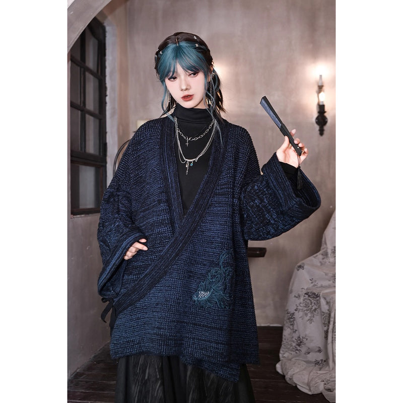 闘魚の刺繍ニットカーディガン