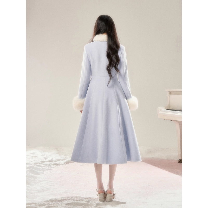 Movie Actress's Long Fur Wool Coat