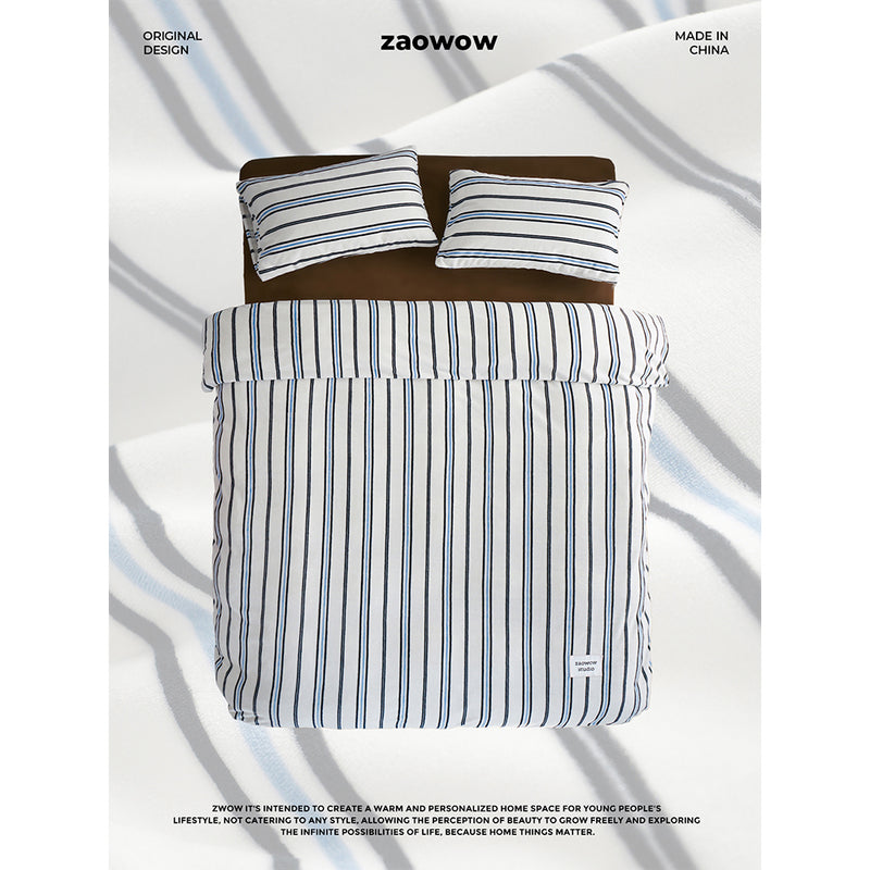 Blue and White Striped Bed Cover Set