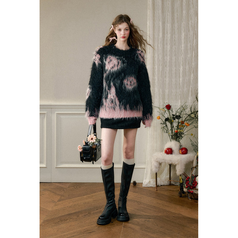 Oversized Sweater with Rose Flowers