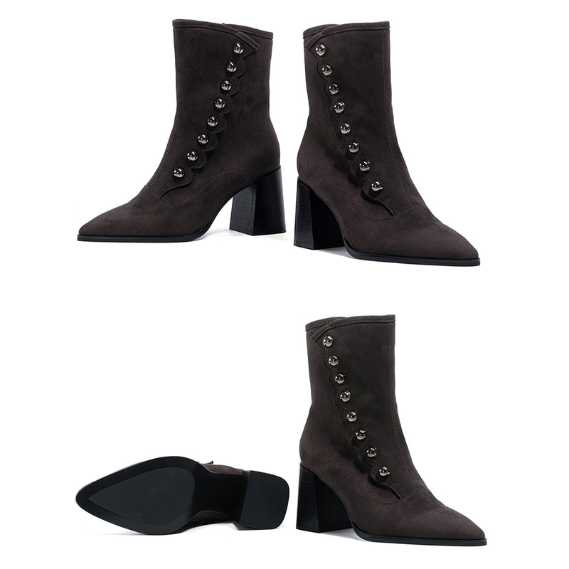 Victorian Pointed Toe Buttoned Short Boots - Dark Brown[2024年11月下旬-12月中旬発送予定]