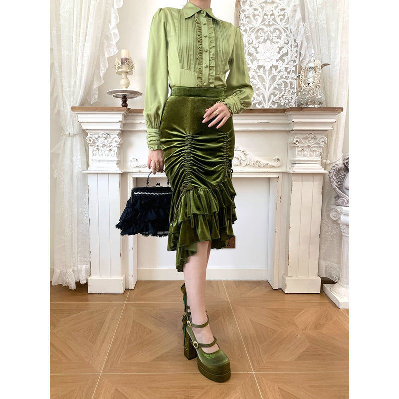 西洋貴族のベルベットマーメイドスカート - Citron Green[2026年2月下旬-3月下旬発送予定]