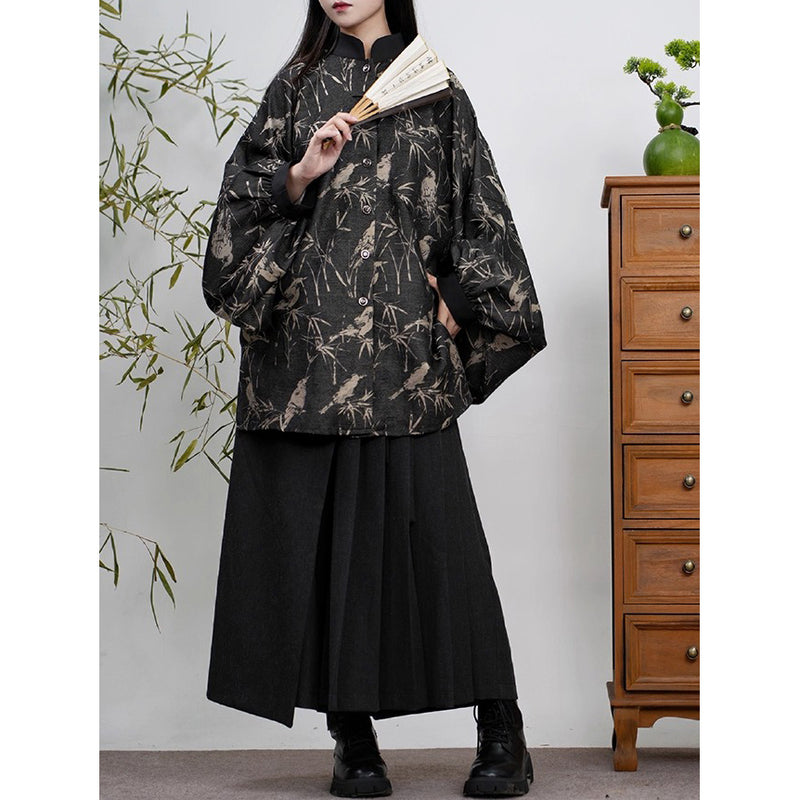 竹林の水墨画バルーンスリーブブラウス