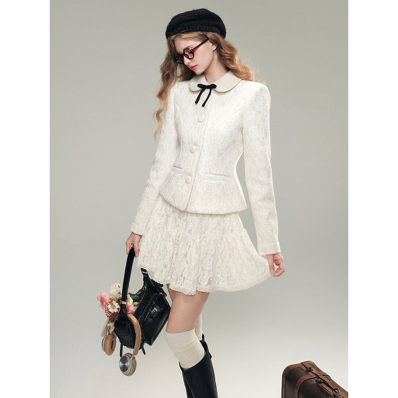 White Rose Lace Jacket and Short Skirt