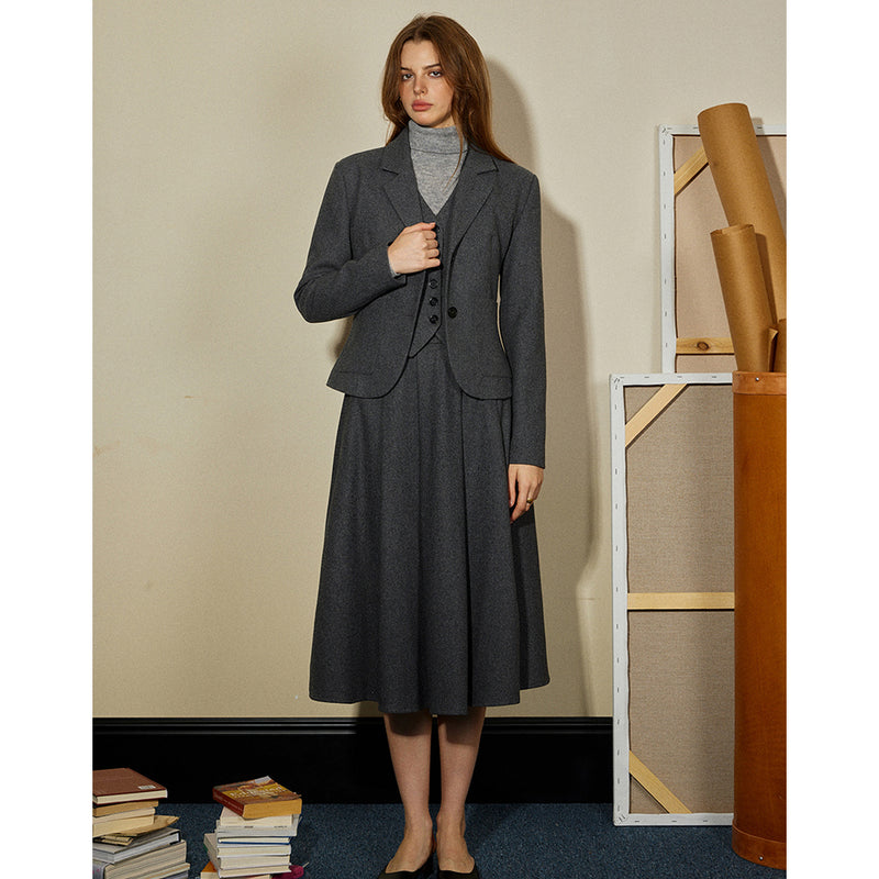 "Violin Poet " Classic Gray Jacket, Vest and Skirt