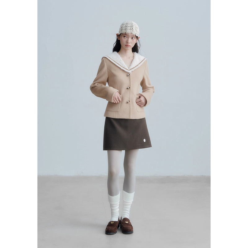 Sailor collar Beige Short Jacket