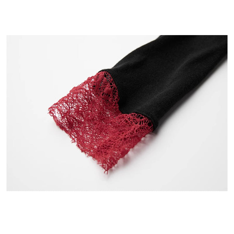 Black Red Turtleneck Knit Top