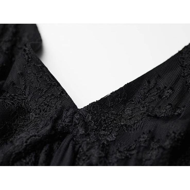 Dark Night Flower Embroidered Lace Camisole Dress