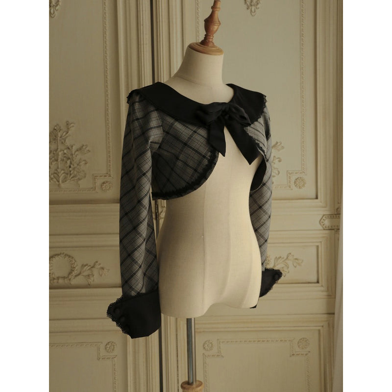 薄墨の格子柄ショートジャケットとケープ[2026年3月下旬-4月下旬発送予定]