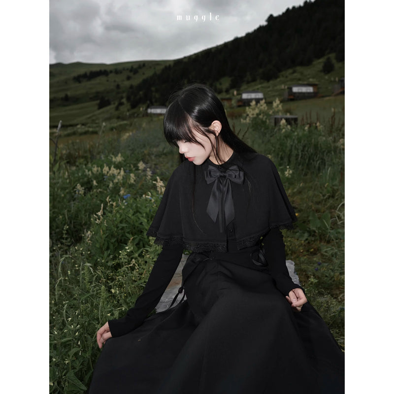 黒のお嬢様のケープロングワンピース