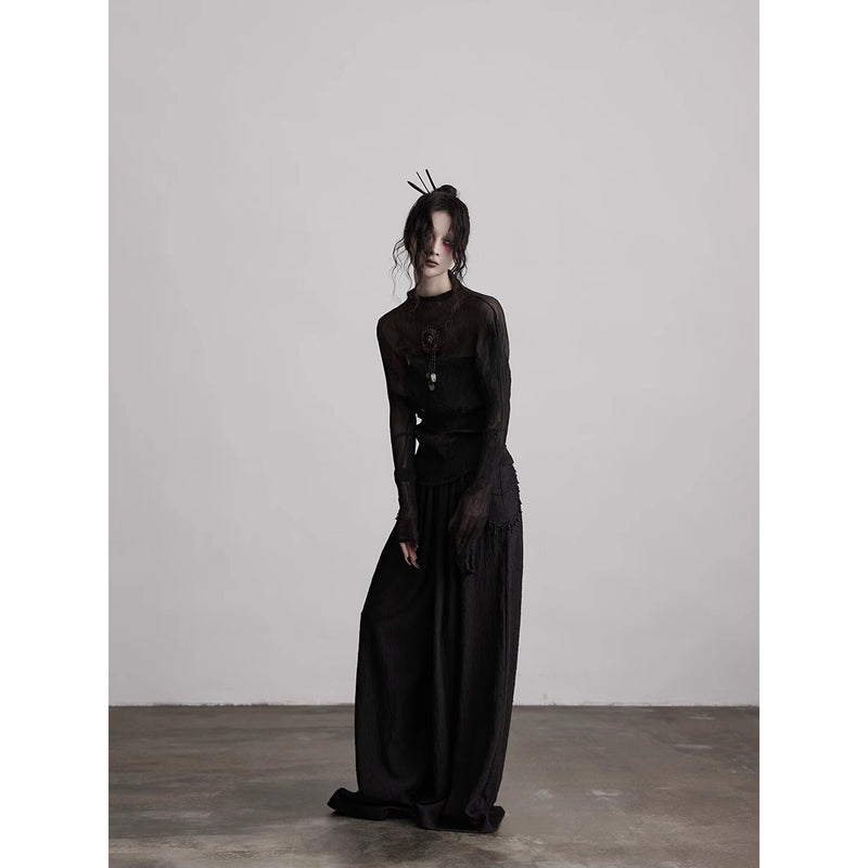 Stone Pendant Black Wide Pants