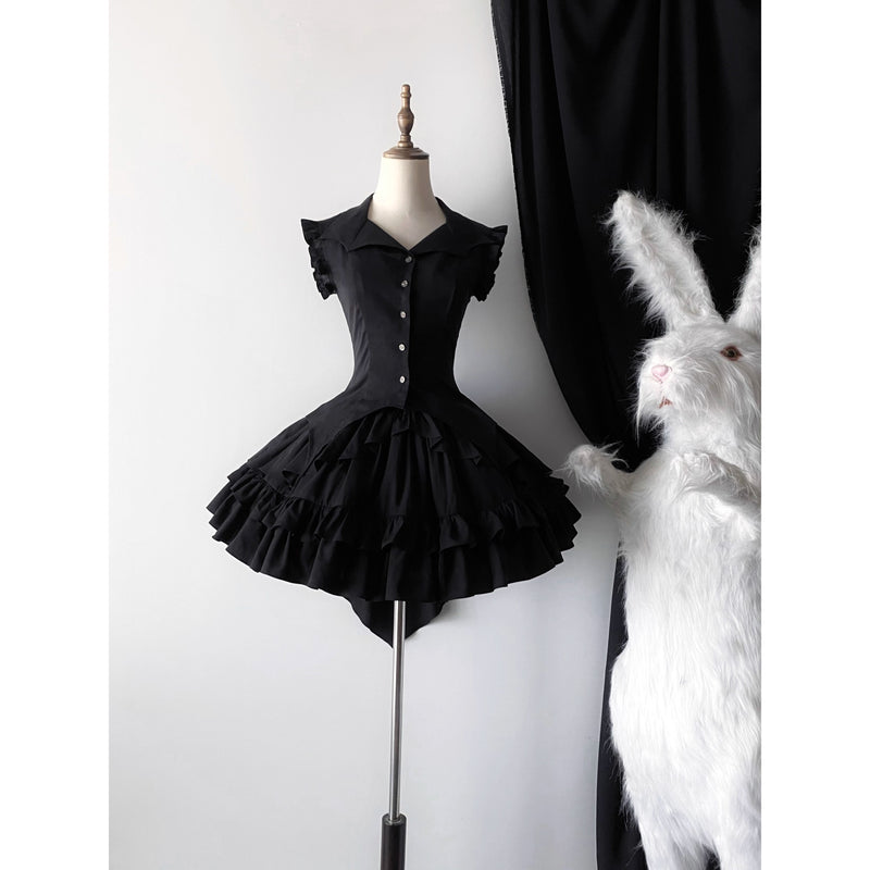 西洋貴族のヴィクトリアントップスとフリルスカート - Black