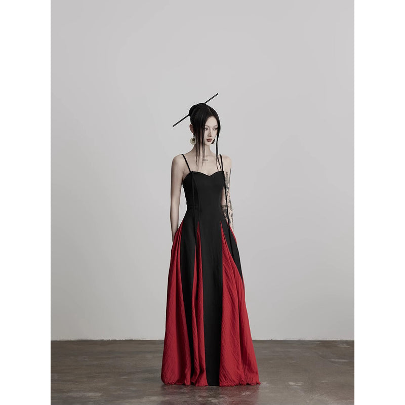 Black and Red Camisole Long Dress