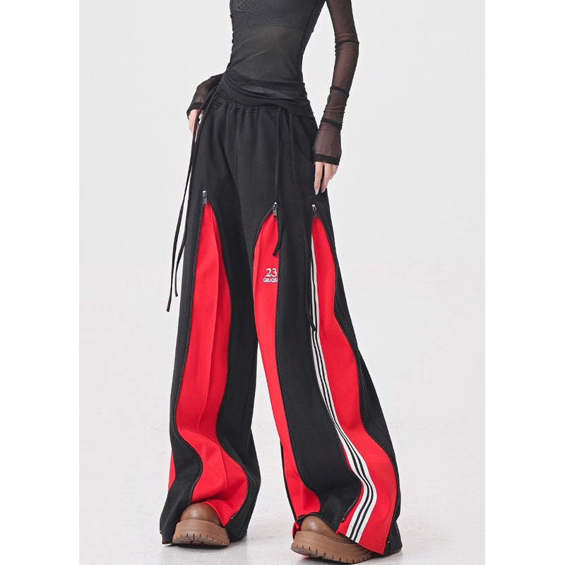 Red Switching Wide Track Pants