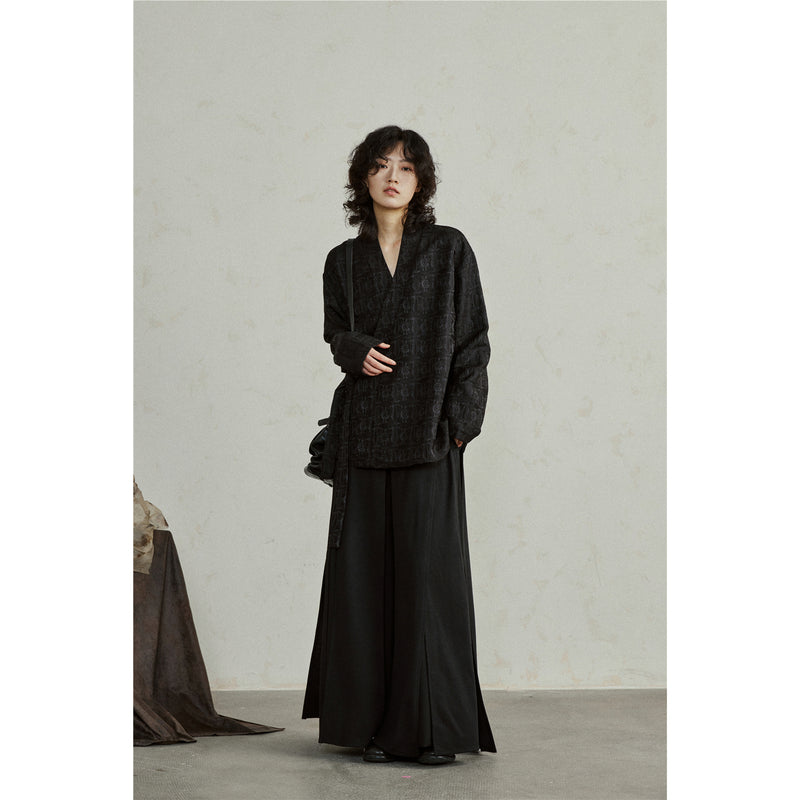 Black Draped Layered Wide Pants