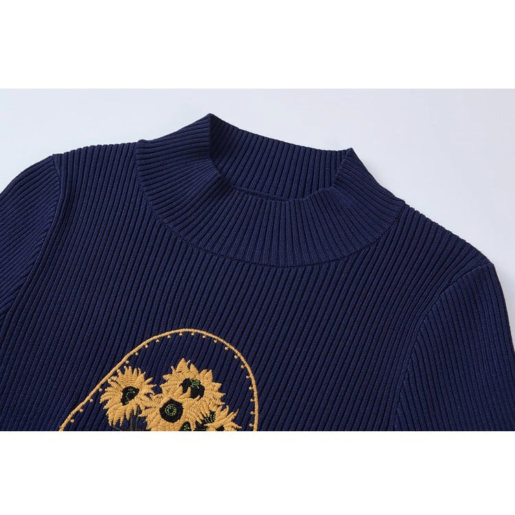 向日葵の刺繍ニットセーター