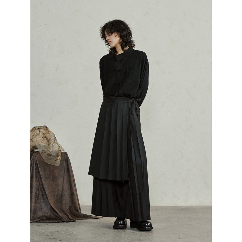 Black Asymmetric Hakama Wide Pants