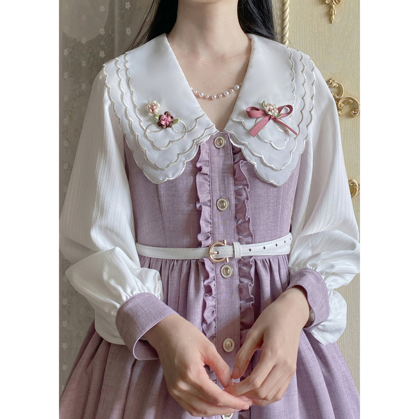 薔薇の花の刺繍ドッキングワンピース - Pink Purple – ManusMachina