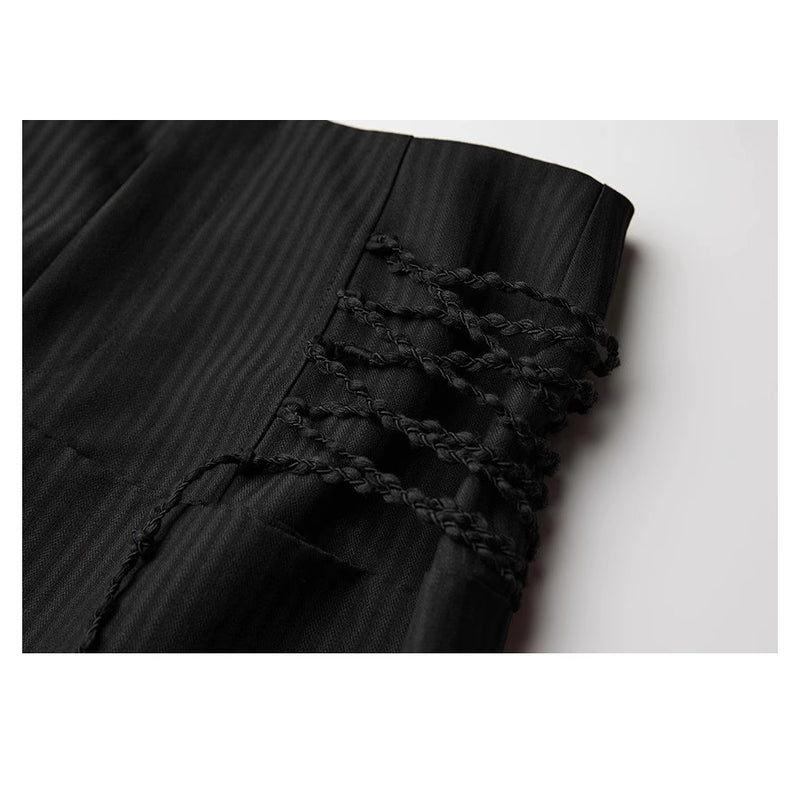 Black Wide Pants with Side Ribbon