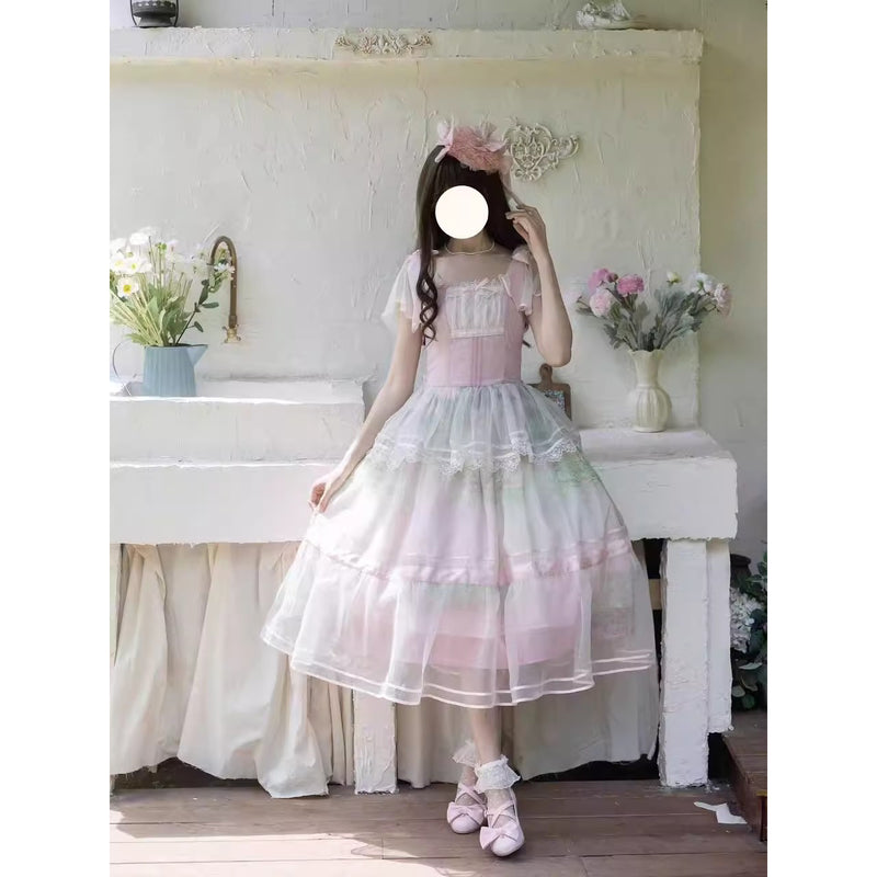 睡蓮の池の油彩画コルセットワンピース
