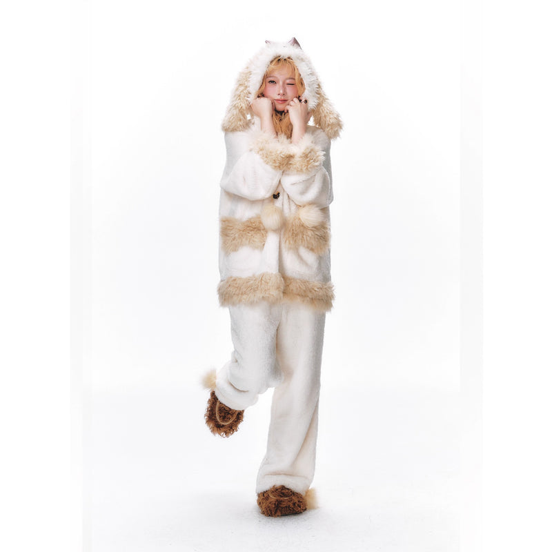 もふもふ子犬のルームウェア（フーディーとパンツ）