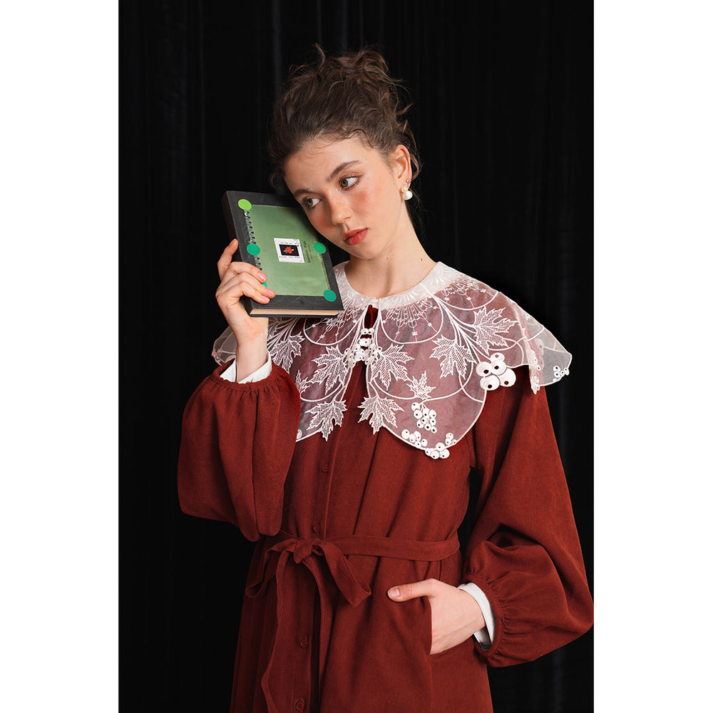 赤煉瓦色ロングコートワンピース – ManusMachina