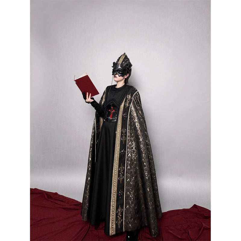 月夜の修道女の刺繍ミトラ - Black × Gold[2025年12月上旬-2026年1月上旬発送予定]