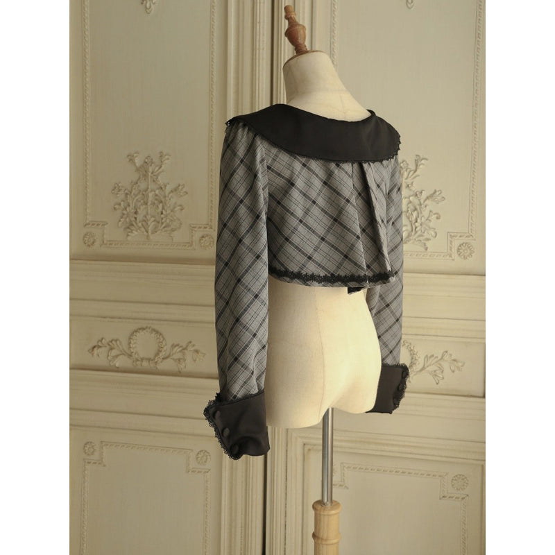 薄墨の格子柄ショートジャケットとケープ[2026年3月下旬-4月下旬発送予定]