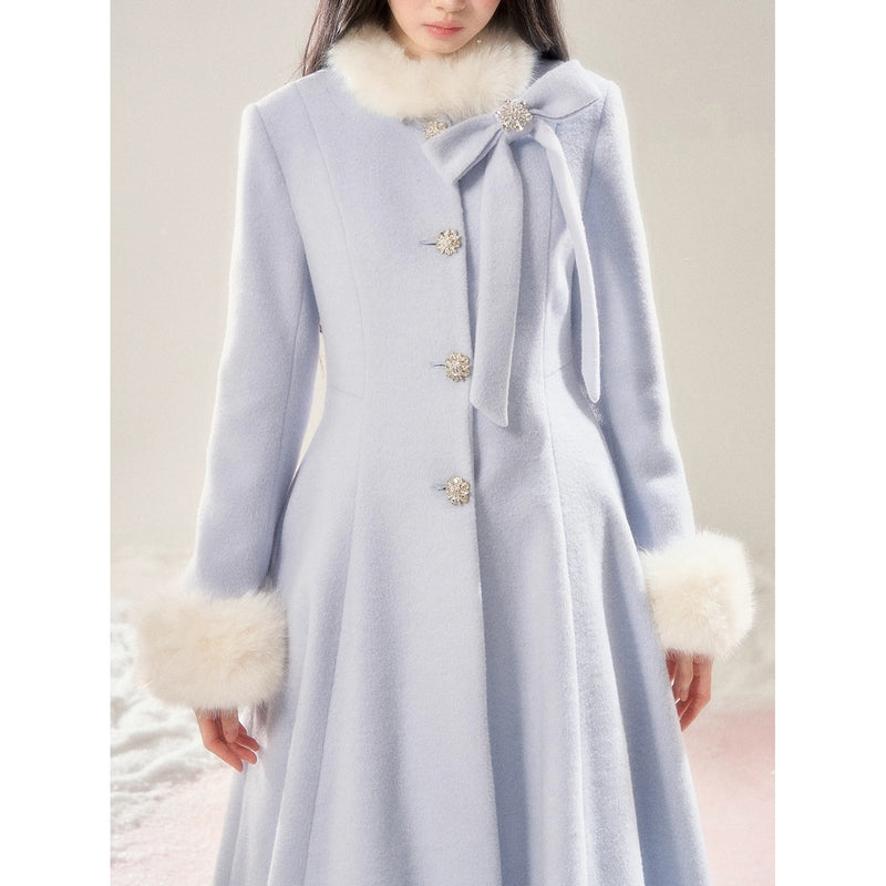 Movie Actress's Long Fur Wool Coat