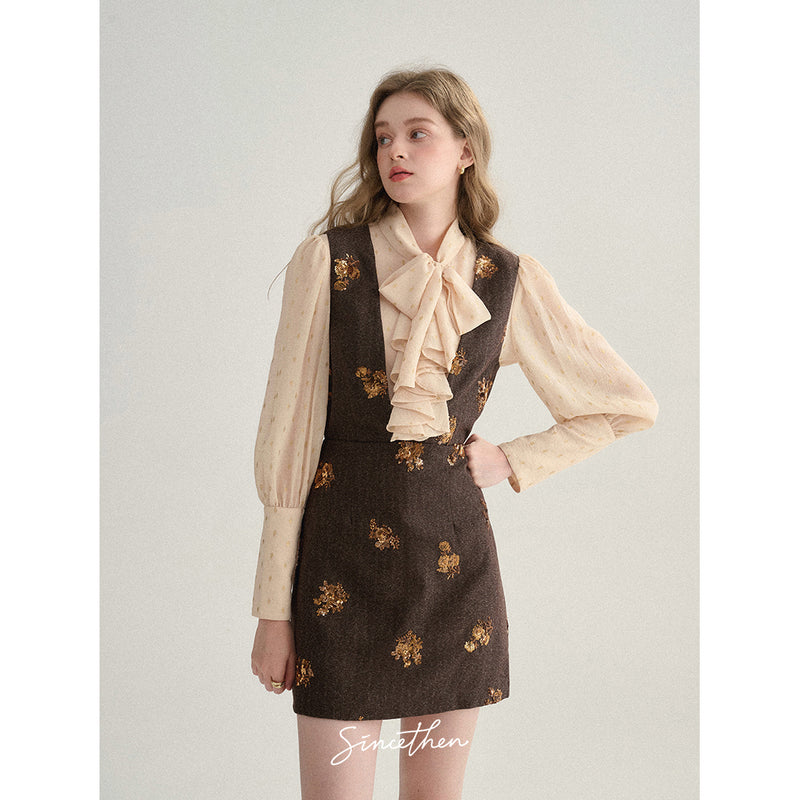 Brown Sequins Embroidered Jumper Skirt