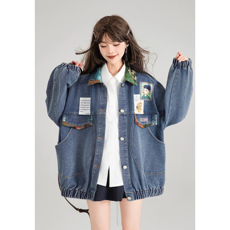 西洋油彩画のリボンデニムジャケット