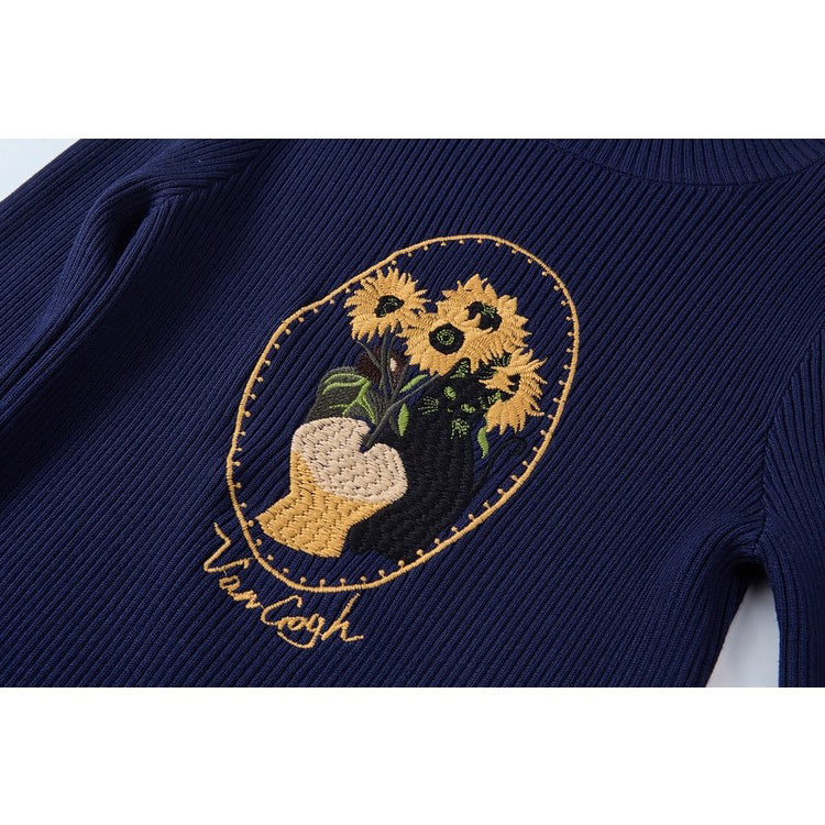向日葵の刺繍ニットセーター