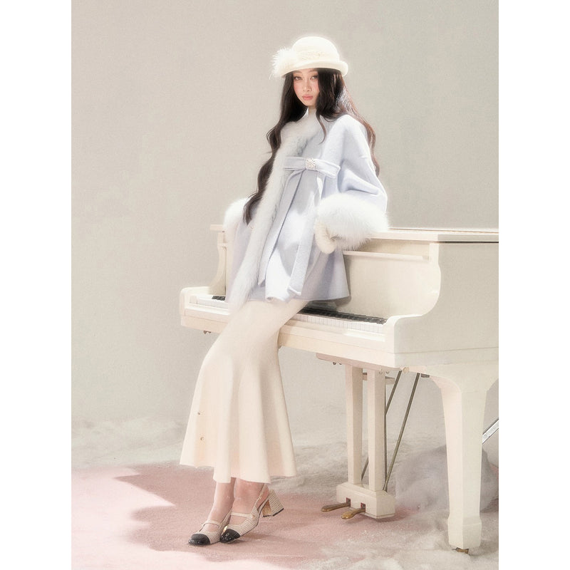 Romantic Ribbon Fur Wool Coat