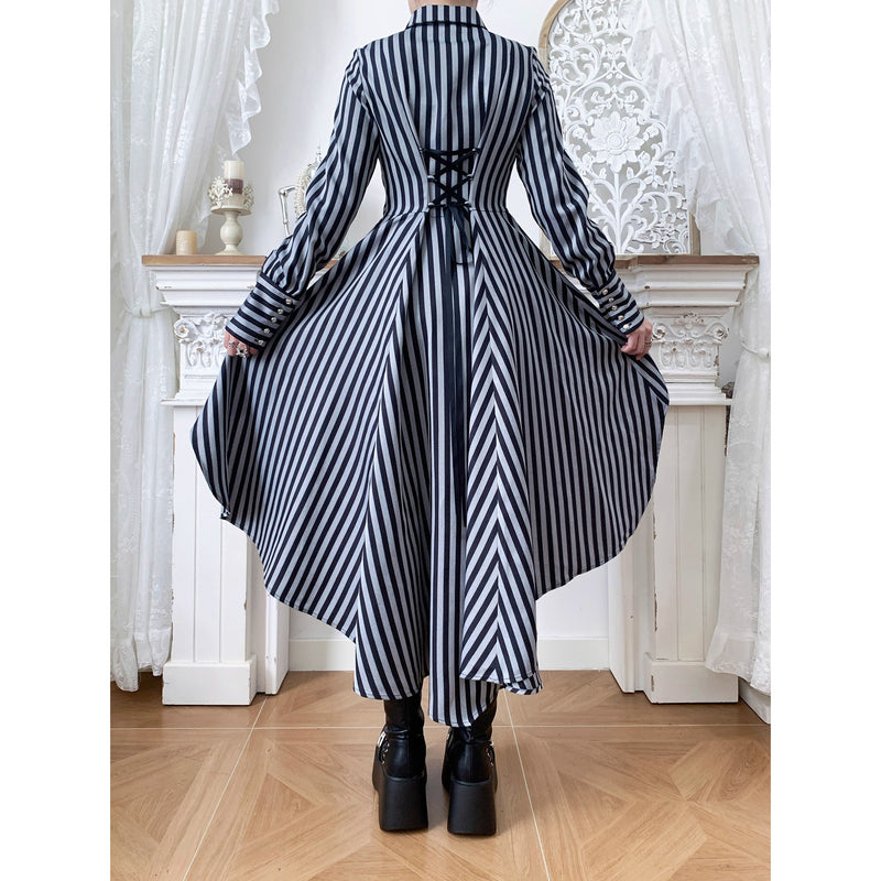中世貴族のヴィクトリアンテールブラウス - Gray Block Stripe[2025年12月上旬-12月下旬発送予定]