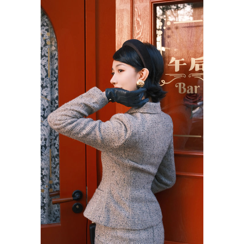 銀幕の貴婦人のツイードジャケットとペンシルスカート - Dark Gray