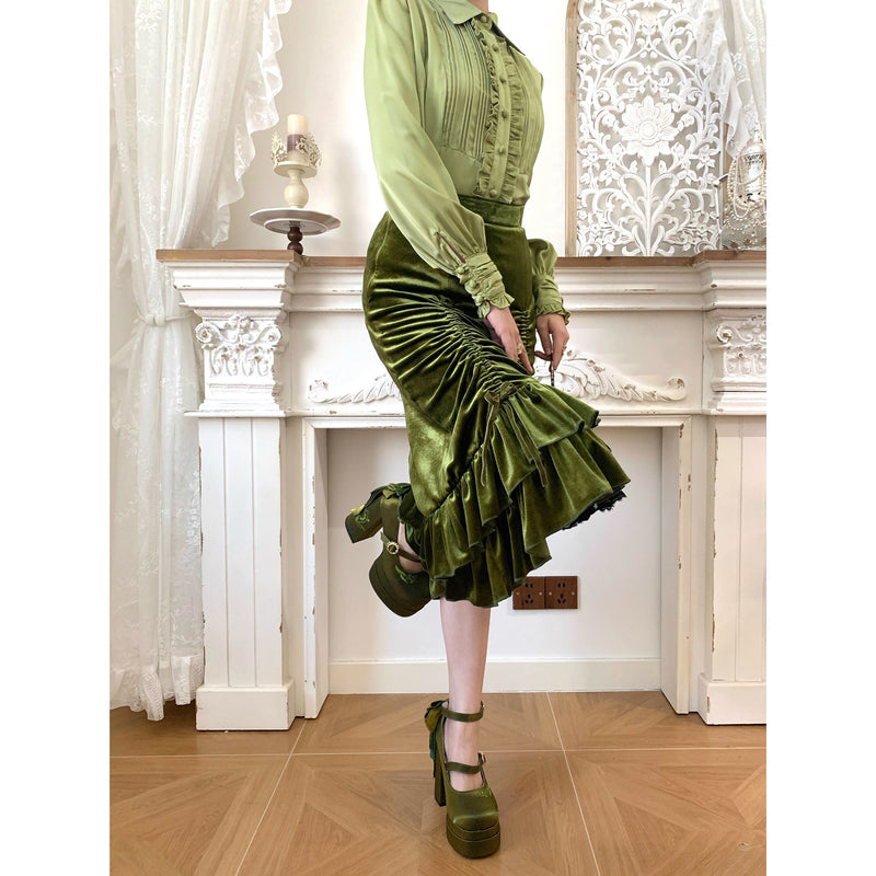 西洋貴族のベルベットマーメイドスカート - Citron Green[2026年2月下旬-3月下旬発送予定]