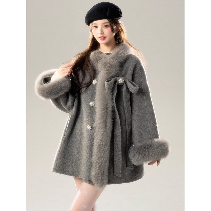 Romantic Ribbon Fur Wool Coat
