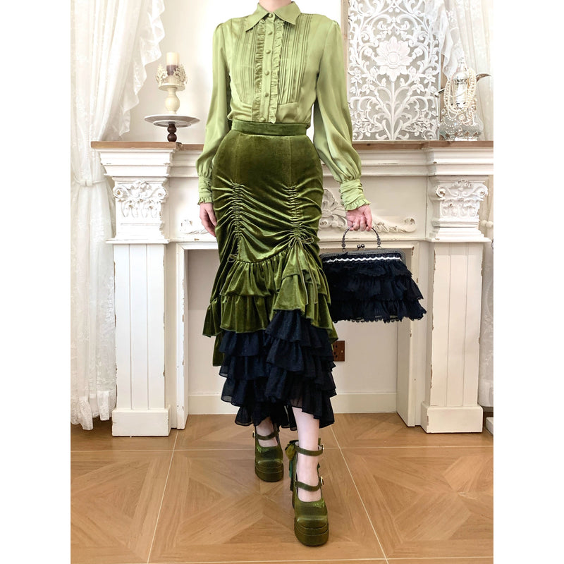 西洋貴族のベルベットマーメイドスカート - Citron Green[2026年2月下旬-3月下旬発送予定]